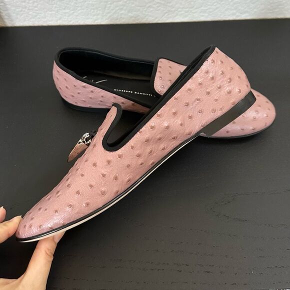 Giuseppe Zanotti Ostrich Textured Leather Slip On Stylish Loafer - Picture 12 of 13